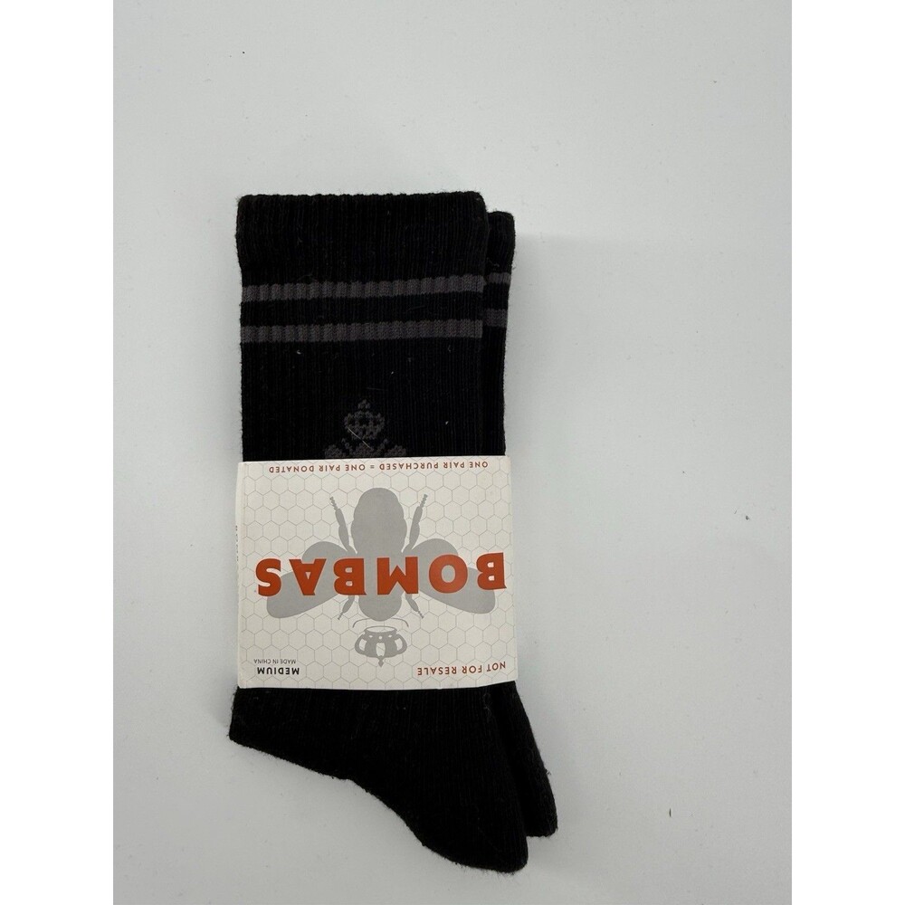 Brand New - Bombas Black Medium Honeycomb Gray Stripe Calf Crew Socks